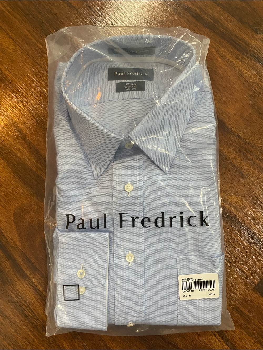 🆕 Paul Fredrick Non-Iron Two Ply Cotton Light Blue Classic Dress Shirt BRAND NEW